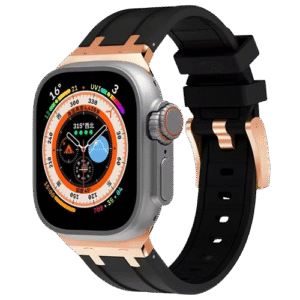 Bracelet en Titanium Rose Gold Metal Head Noir pour Apple watch