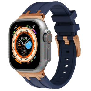 Bracelet en Titanium Rose Gold Metal Head bleu pour Apple watch