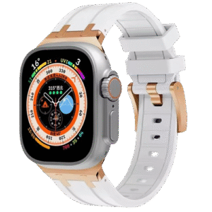 Bracelet en Titanium Rose Gold Metal Head white pour Apple watch