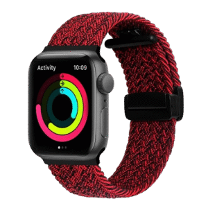 Bracelet en nylon ultra tresse pour Apple Watch noir rouge