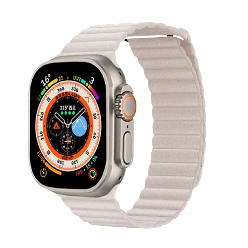 Bracelet Apple watch cuir Beige Magnetic Double Loop