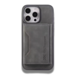 coque iphone en cuir PU avec porte cartes magnétique détachable Gris