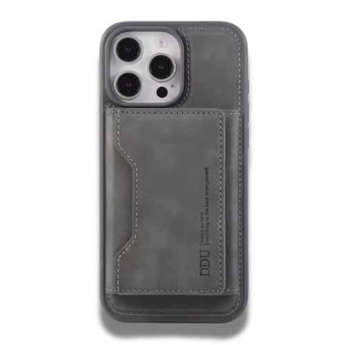 coque iphone en cuir PU avec porte cartes magnétique détachable Gris