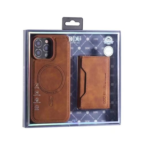 coque iphone en cuir PU avec porte cartes magnétique détachable marron 2