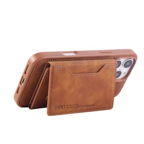 coque iphone en cuir PU avec porte cartes magnétique détachable marron 3